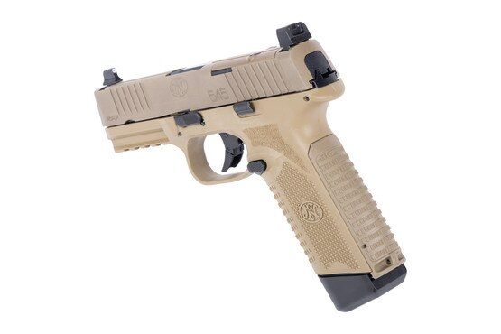 Optic-ready .45 ACP pistol with FDE slide and frame.